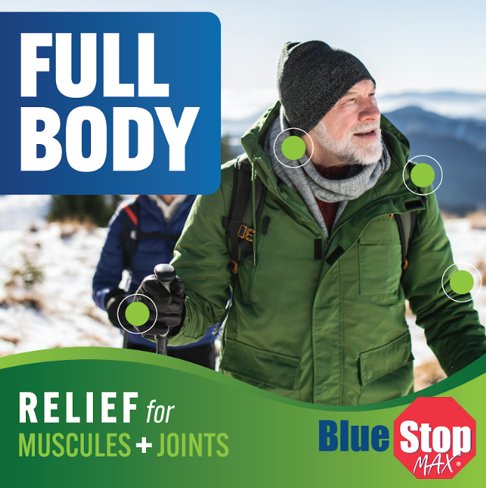 men hiking with blue stop max logo